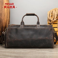 男性用狂馬皮旅行バッグ多機能本革荷物袋トップ層牛革折り畳みスーツ収納バッグフィットネスバッグ