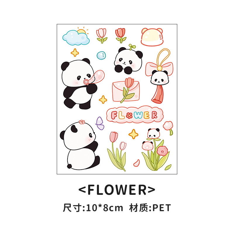 Cute dibujos animados de dibujos animados de panda pegatinas PET divertidas pegatinas autoadhesivas pegatinas de libro de mano pegatinas de panda impermeables