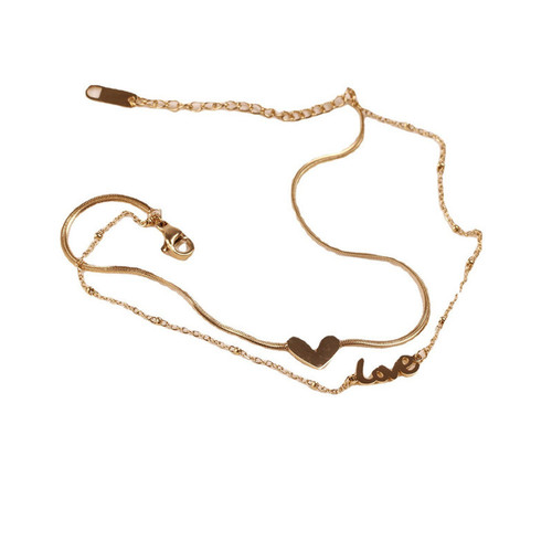 New KOREAN Style Double-Sided Stainless Steel Double-Layer Heart Ankle Chain for Women, Personalized, Versatile, High-End, Non-Fading Ankle Accessory