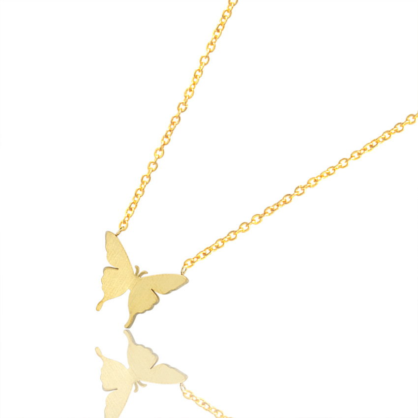Elegant Butterfly Stainless Steel Gold Plated Pendant Necklace