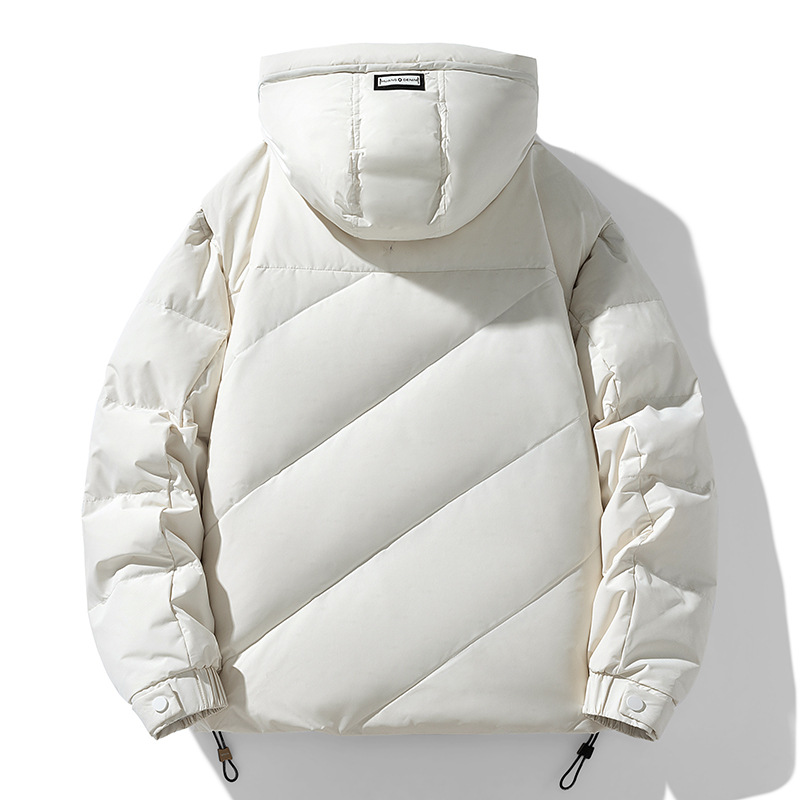 Chaqueta con capuchón desmontable hombre corto invierno nuevo engrosado juvenil chaqueta blanca abrigo de pareja caliente tendencia image 3