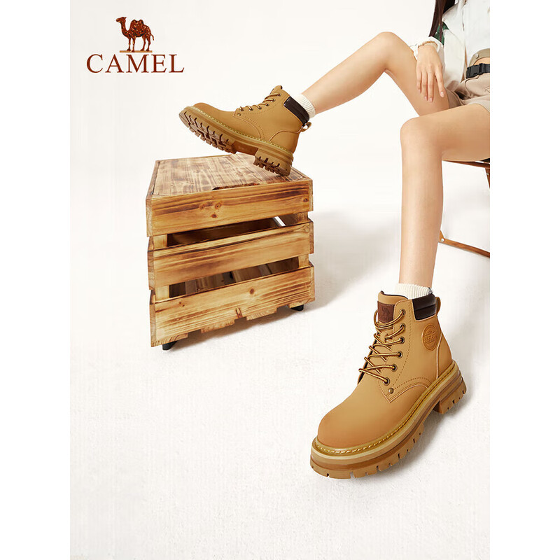 骆驼马丁靴女鞋2025秋冬新款短靴子英伦风厚底爆款户外工装大黄靴