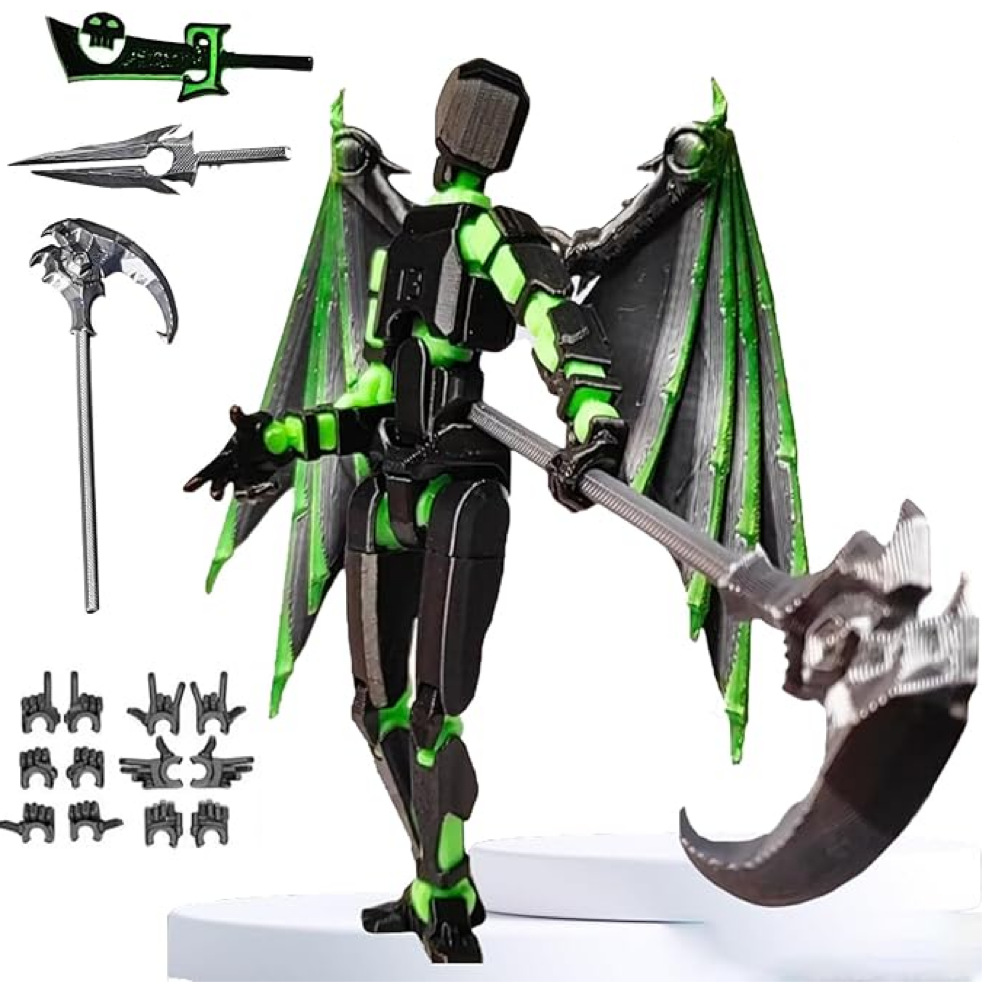 그림 무기가 있는 녹색과 검은색 죽음(녹색과 검은색 날개) 패널