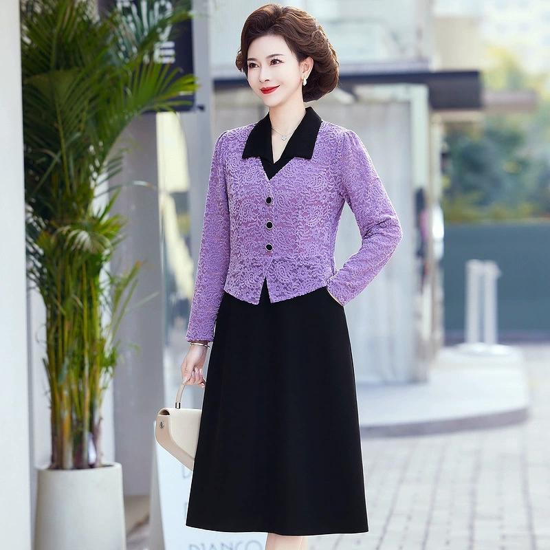 Весеннее толстое платье мамы модное иностранное старое платье плюс размер 40-60 поддельные две короткие дети