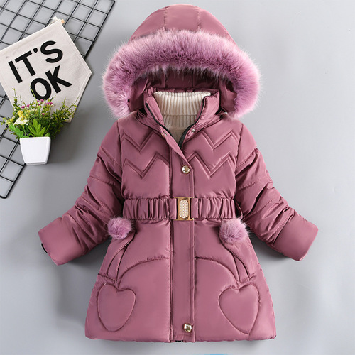 Girls 'winter clothes, thick coat, medium and long new cotton clothes, large fur collar, winter clothes, warm coat, children
