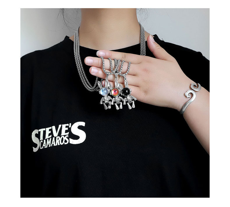 Hip-Hop Geometric Titanium Steel Natural Stone Necklace 1 Piece