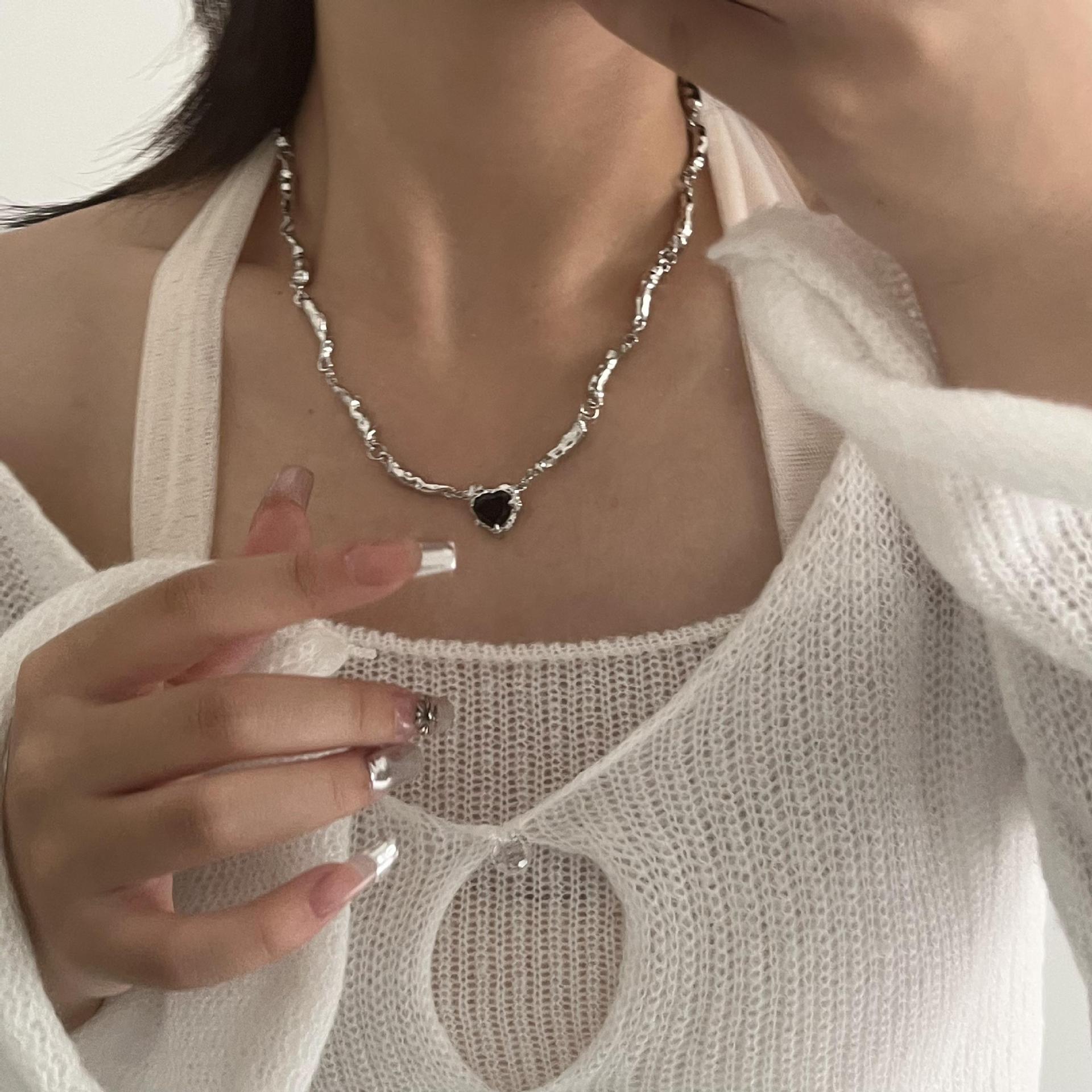 Fashion Heart Shape Titanium Steel Plating Inlay Necklace Colorza_colorza_3