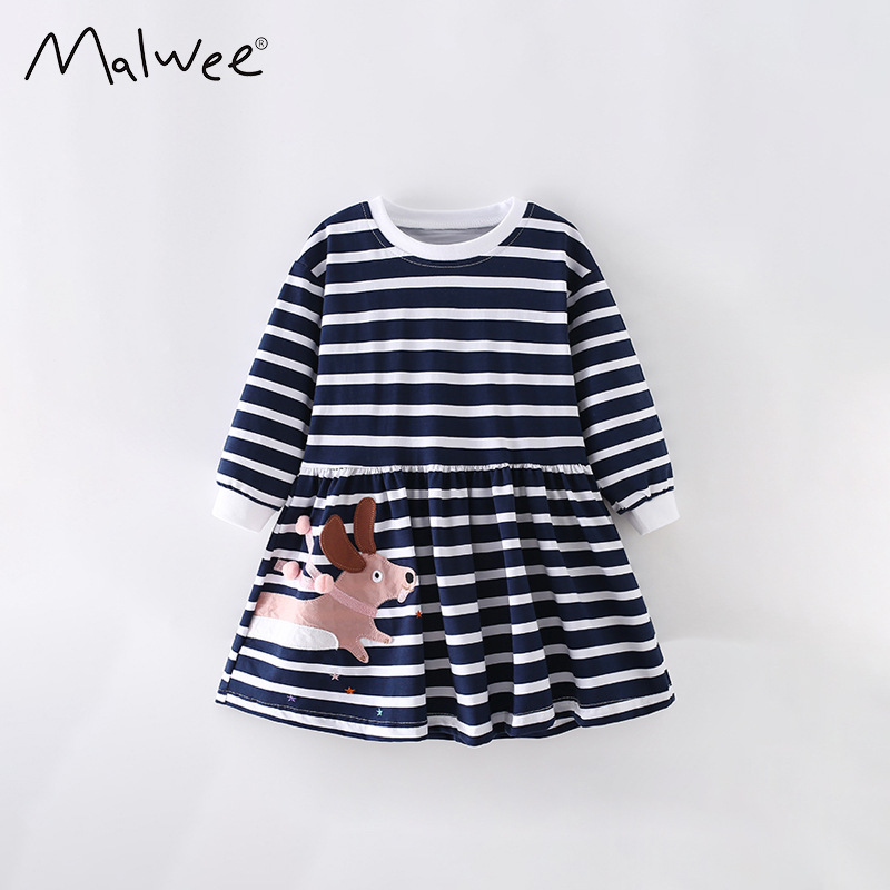 Falda de princesa a rayas para niñas malwee otoño e invierno nuevo estilo europeo y americano, niña pequeña y mediana, falda de cuello redondo para niños image 7