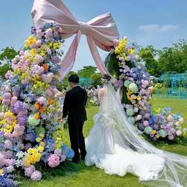 莫奈花园仿真花拱门婚礼婚礼布置仿真花之窗瀑布窗帘弧形花架假花