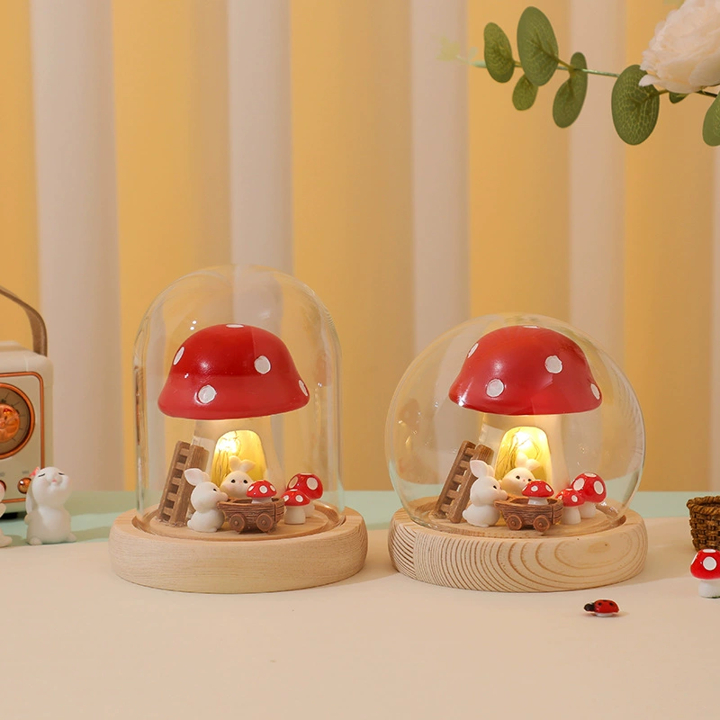 Ночник DIY в виде кролика и гриба, милый и уютный, для кабинета и спальни, ручная работа, украшение для рабочего стола, подарок на 520 день