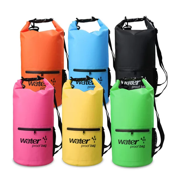 Waterproof Storage Bag Zipper Waterproof Bag Mesh Bag Drift Bag Double Shoulder Strap Waterproof Bag for Water Bottle Beach