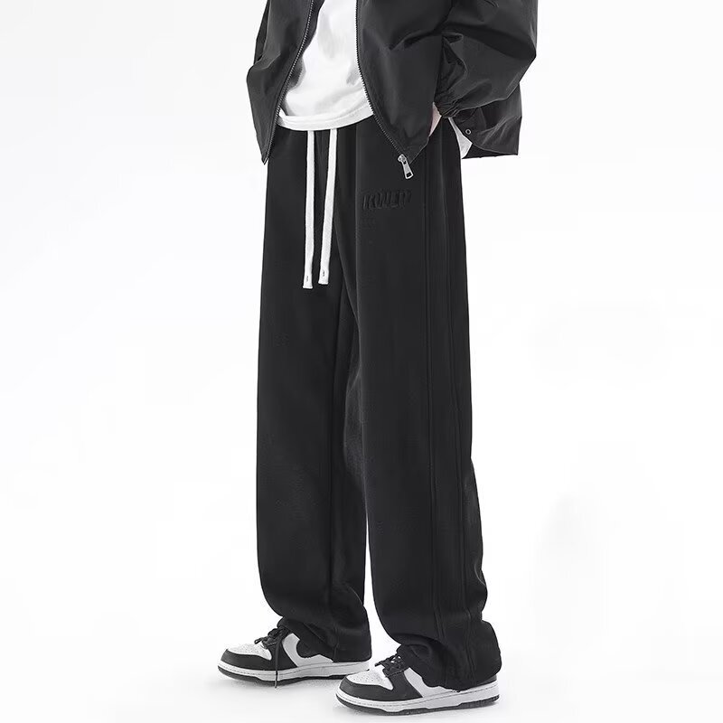 Autumn and Winter Black Straight-Leg Sweatpants for Men, Trendy Brand, Large Size, Fleece-Lined Pants, Trendy Loose Versatile Sports Casual Long Pants