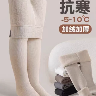 儿童冬款高腰加绒加厚连裤袜腰阳离子护腰宽竖条光板踩脚一体绒