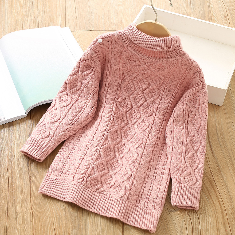 Girls' Sweater 2022 Autumn/Winter New Western Korean Edition Simple Half Neck Knitted Pullover Mid length Bottom Woolen_voghion.com