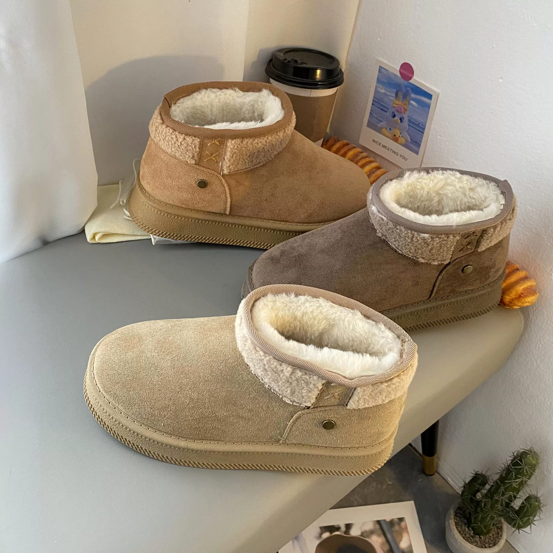 Женские зимние ботинки на толстой подошве в северо-восточном стиле, зимние короткие зимние ботинки 2024, утепленная теплая верхняя хлопковая обувь на флисовой подкладке для женщин N1902