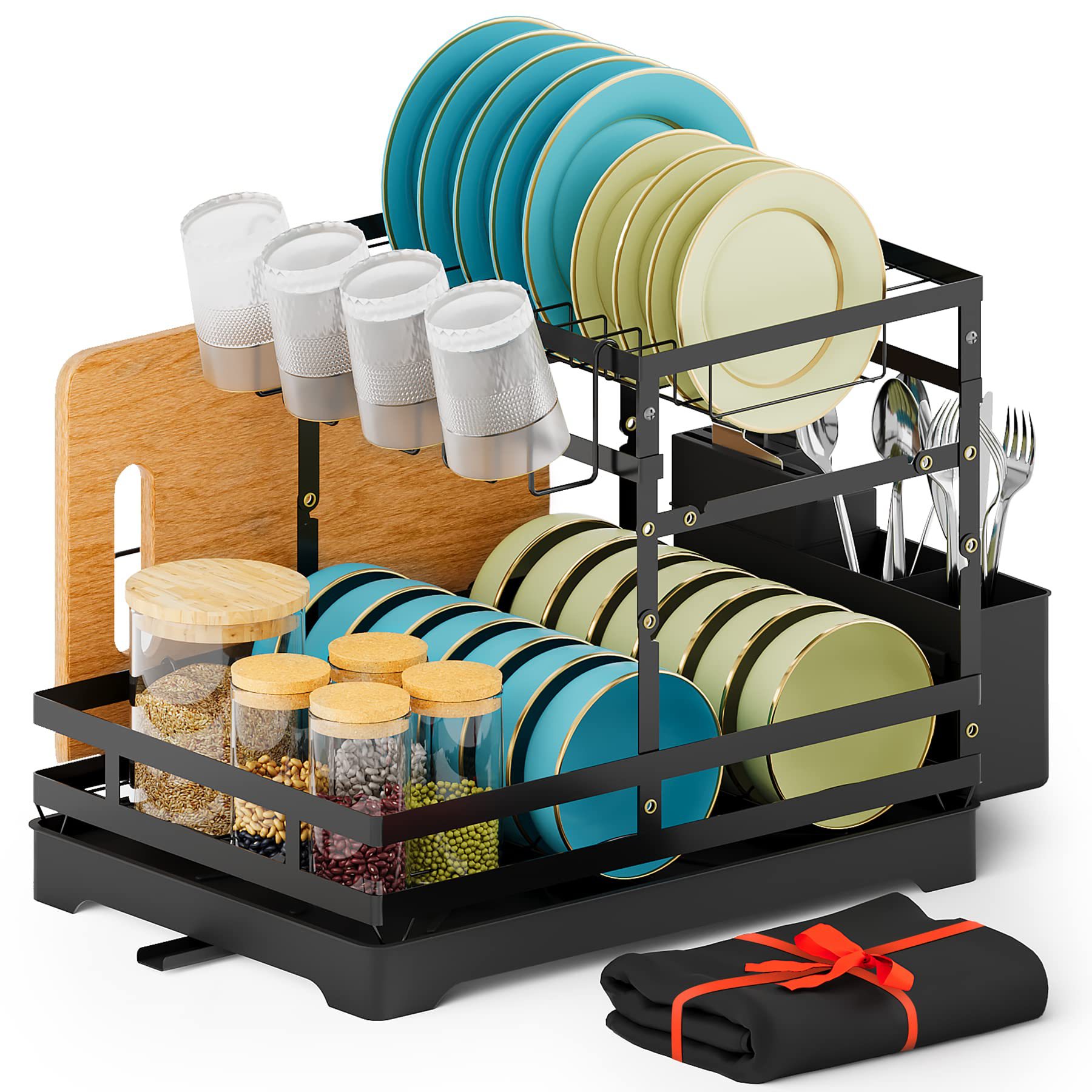 Cocina desmontaje mesa de almacenamiento en rack fregadero taza tazón y palillos organizador rack hierro doble capa drenaje plato rack