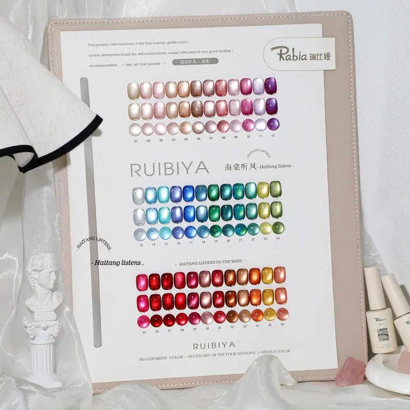 Shein Foreign Trade Nail Art Begonia Wind Chime Glass Bead Cat Eye Nail Polish Gel 12Ml*36Pcs Comes with a Color Chart