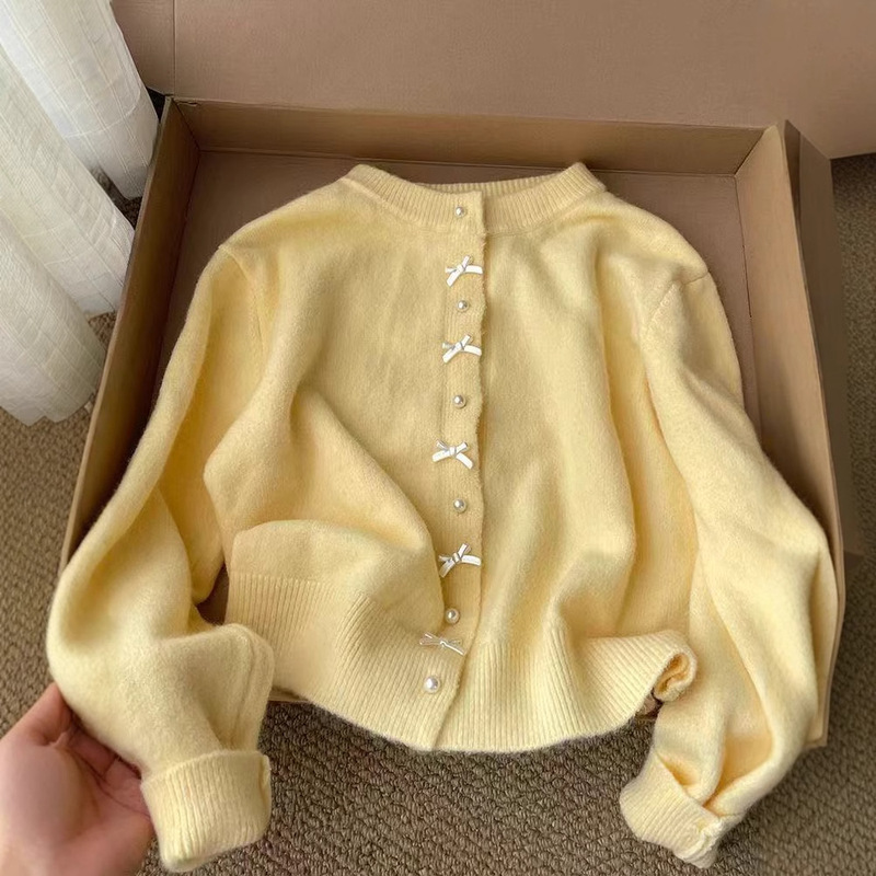 recommend! High-end goose yellow sweater sweater women's spring 2025 new long sleeve cardigan top