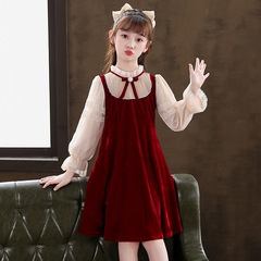 女童連衣裙秋裝2023新款洋氣金絲絨網紗兒童童裝裙子女寶寶公主裙