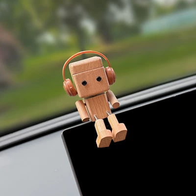 screen decoration, gift for women — Car ornaments - rocking-leg-wooden-figure-original-color-headphones