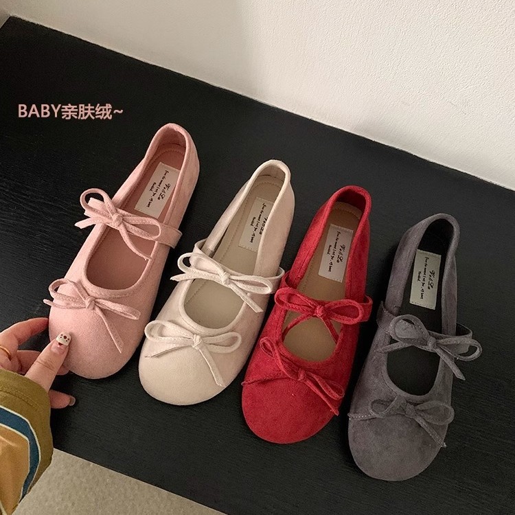 Zapatos planos de viento de noche, zapatos de ballet, lazo francés, zapatos Mary Jane, zapatos de mujer de principios de primavera con falda, suela suave, zapatos rojos individuales