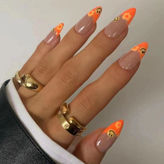 Cute smiley-face, waterdrop-shaped wearable nails—cross-border export model, factory direct sales, wholesale—sweet & edgy European/American-style false nails
