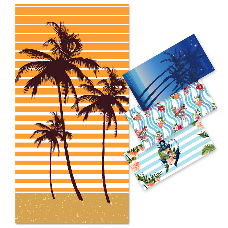 in stock beach towel cross-border hot coconut tree series printed towel microfiber beach towel wholesale