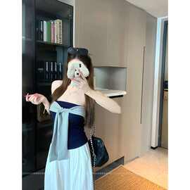 条纹拼接抹胸背心女夏季修身外穿纯欲上衣t恤上衣