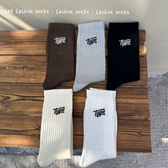 當季新品襪子男士刺繡中筒純色白襪棉質短襪夏天男生黑色運動男襪