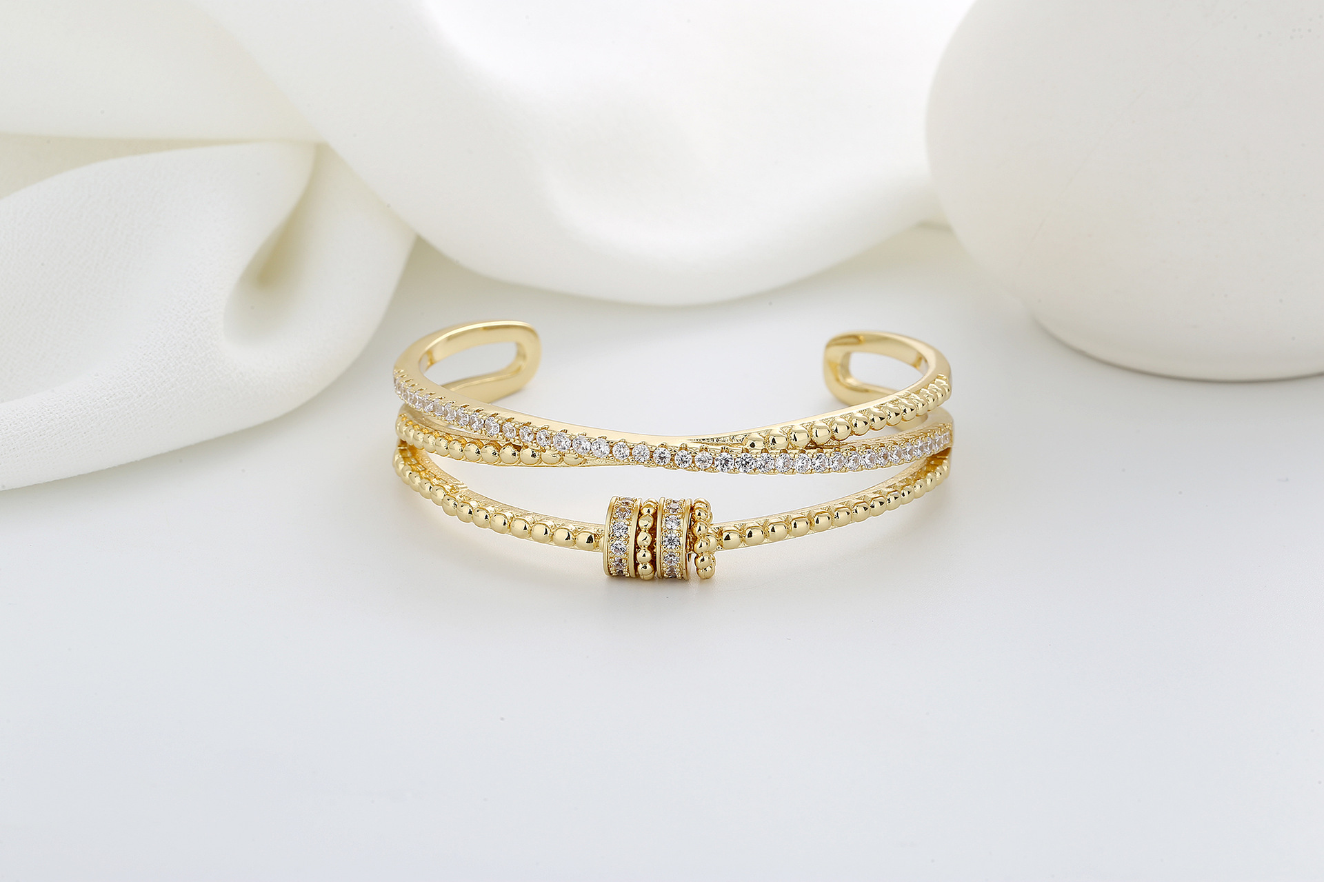 Retro Geometric Copper Criss Cross Zircon Bangle