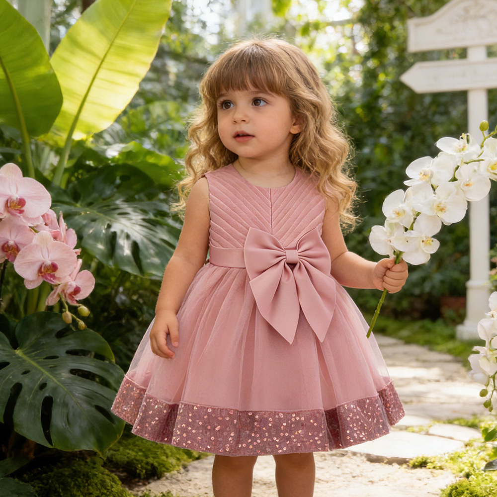 Amazon nuevo vestido de niñas bebés mallas esquinillas encaje vestido de princesa puff vestido de desfile infantil