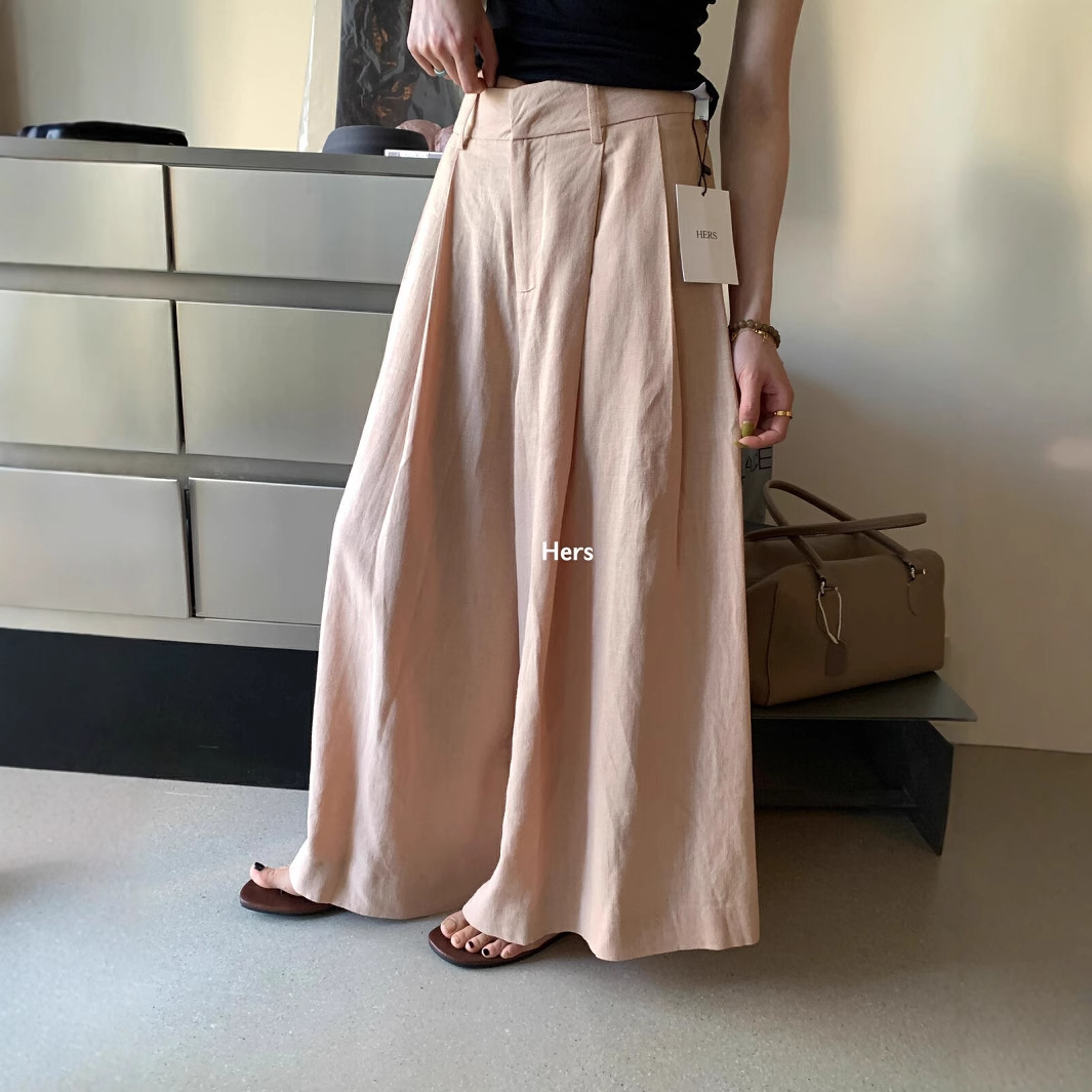 Liquidación, sin devoluciones ni cambios. Pantalones anchos informales de ramio y tencel para mujer, novedades de verano 2025, venta al por mayor, 20789