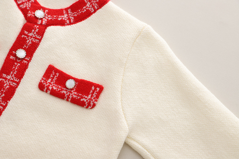 Pulloverkleid für Mädchen mit goldenem Rand, kleiner duftender und minimalistischer Stil, gestricktes zweiteiliges Kleid, Baby-Mädchen,_voghion.com