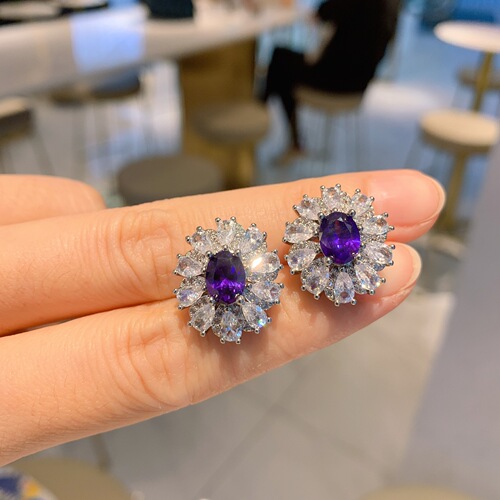 Zhuang Sheng Sheng Jewelry Live Stream Hot Selling Fashion Jewelry Set Purple Orchid Zircon Micro Pendant Earrings and Ring Set of Three