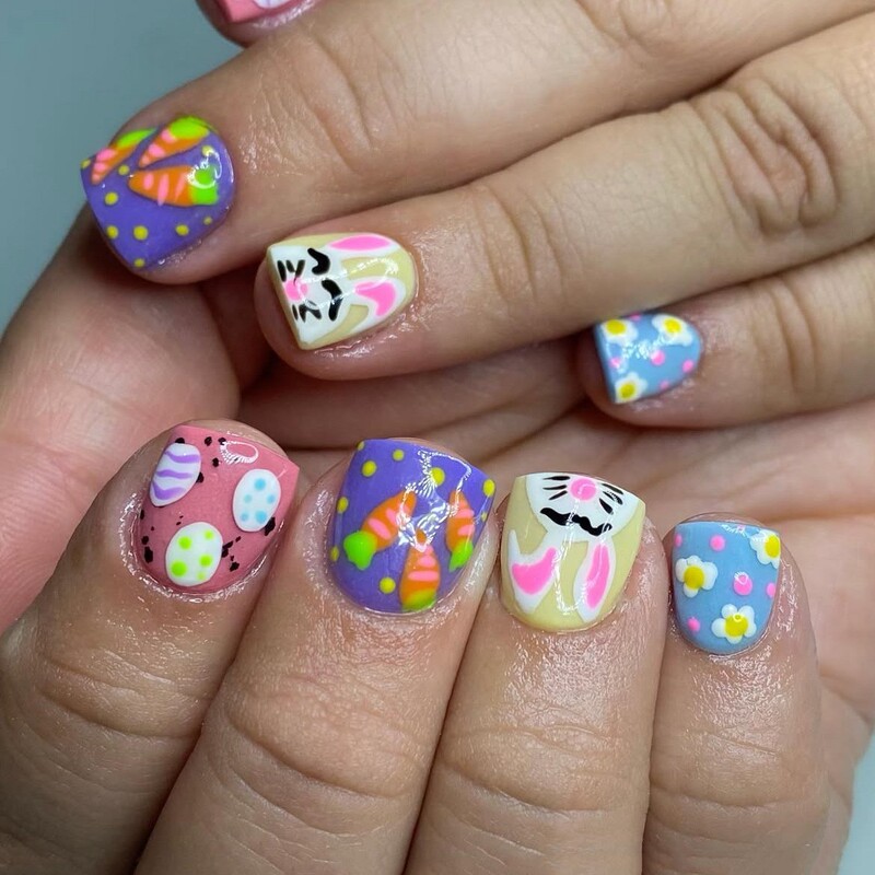 Cute Rabbit Nail Art with Colorful Graffiti, Easter Egg and Cloud Design Press-On Nails, Hot-Selling Cute Rabbit Nail Art with Colorful Graffiti, Easter Egg and Cloud Design Press-On Nails, Hot-Selling