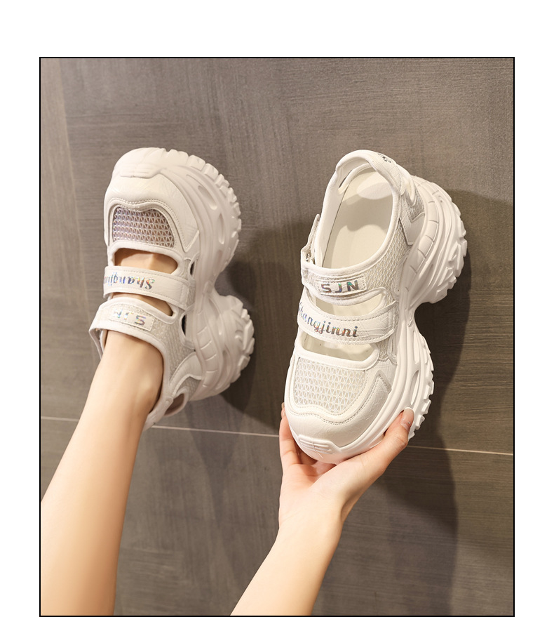 Giày sneaker nữ đế dày tăng chiều cao, dán Magic Stick, thoáng khí — màu trắng chi tiết 14