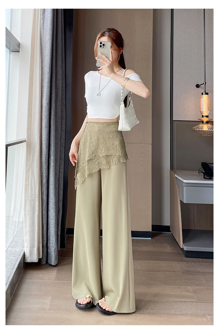 Quần culottes nữ ống rộng cạp cao ren eo phong cách Hàn Quốc — màu đen chi tiết 44