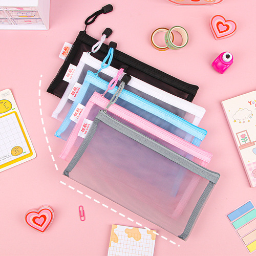 Transparent document bag office large capacity nylon mesh durable information bag A4 student portable zipper storage bag