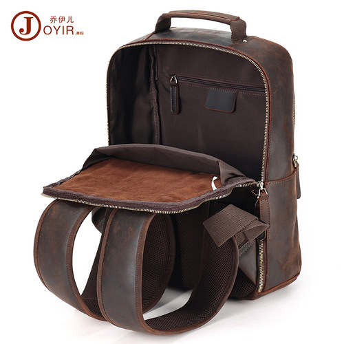 New genuine leather shoulder bag for men 15.6 inch retro computer bag mad cow leather large capacity travel shoulder bag for men 