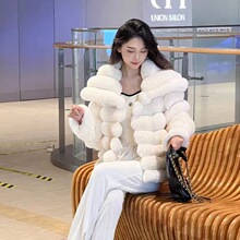 秋冬白色龙猫翻领毛毛外套条纹人造毛皮贵妇仿皮草女短款休闲百搭