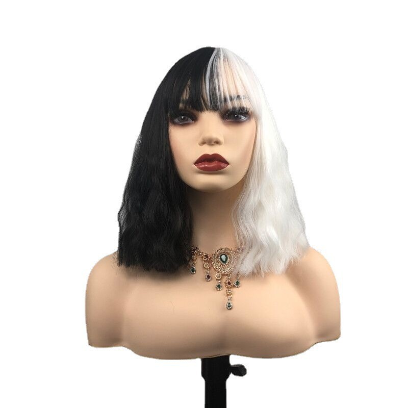 Pelucas europeas y americanas mujeres de Halloween cos bruja en blanco y negro Kuila Cabeza de cabello corto y yang Proveedor de suministro de comercio exterior