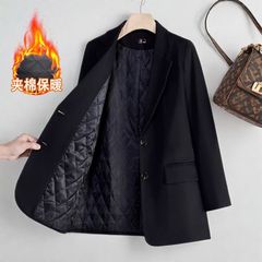 夹棉黑色西装外套女冬季加厚冬季新款感职业装气质西服上衣女