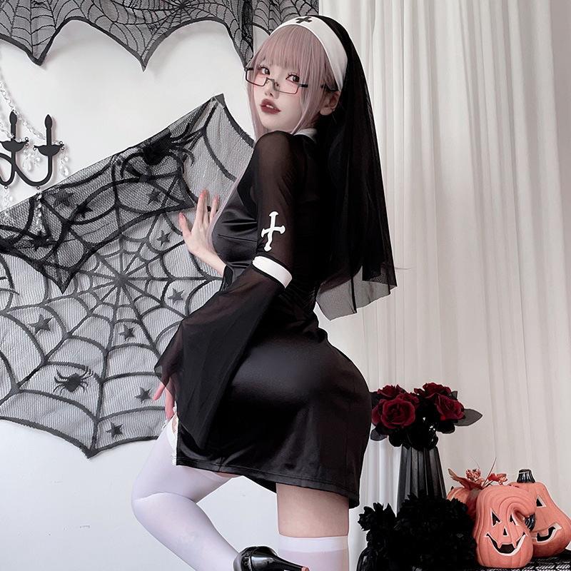 Traje de cosplay para adultos de Halloween transfronterizo Traje de monja vampiro Cruz Personaje de estilo gótico oscuro