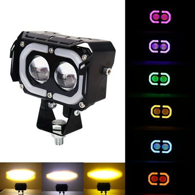 High-Brightness Motorcycle Electric Vehicle External Double-Eye Spotlight White and Yellow Two-Color Rgb Aperture Headlight Modified Car Light (Motorcycle headlights, headlights) - white-and-yellow-flash-rgb-aperture-two-eyes
