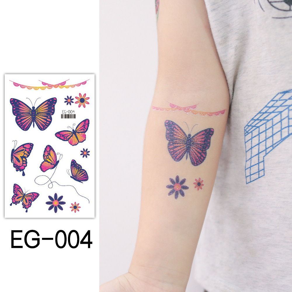 Ruikarong transfronteriza de dibujos animados brillo sirena tatuaje pegatinas mariposa impermeable niños tatuaje pegatinas ventas directas de la fábrica