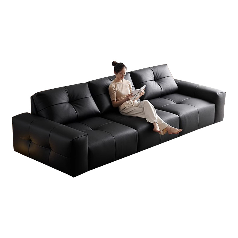 Sofá de píxeles italiano minimalista pequeño tipo de casa ajustable respaldo grande sofá de asiento profundo sofá de cuero negro línea recta