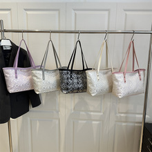 批发新中式格纹手提托特包女包2025夏新款大容量单肩包百搭腋下包