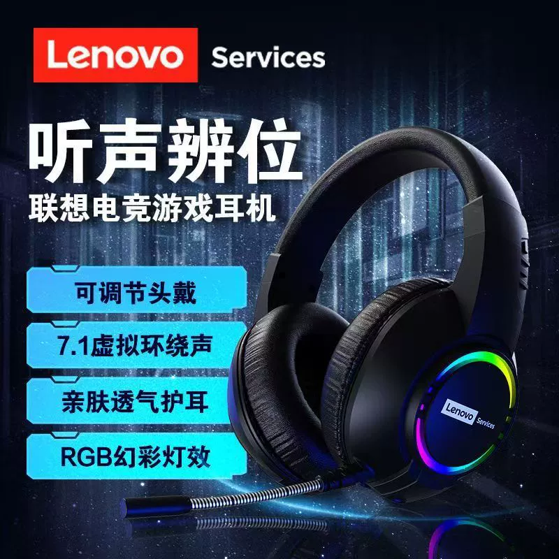 Гарнитура Lenovo ServicesE08 для компьютера с микрофоном 7.1 канала, проводная киберспортивная игровая гарнитура
