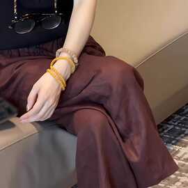 红棕色直筒休闲九分裤子女2025年夏季新款宽松显瘦棉麻大码阔腿裤
