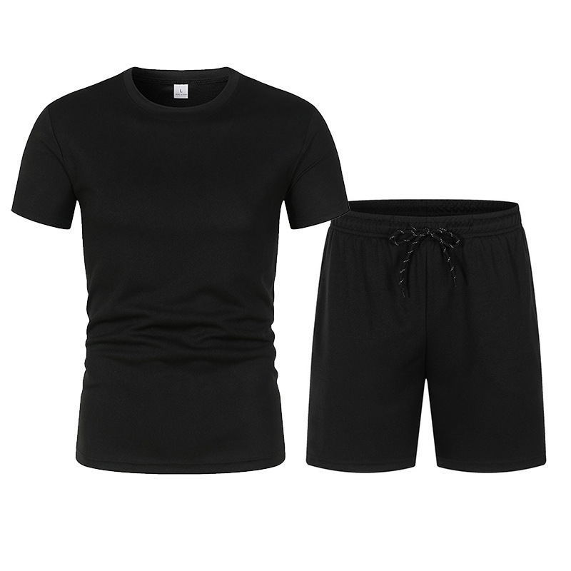 Se puede hacer - camiseta de traje de manga corta de malla para hombres de verano + pantalones cortos deportivos de cinco puntos en color sólido y casual